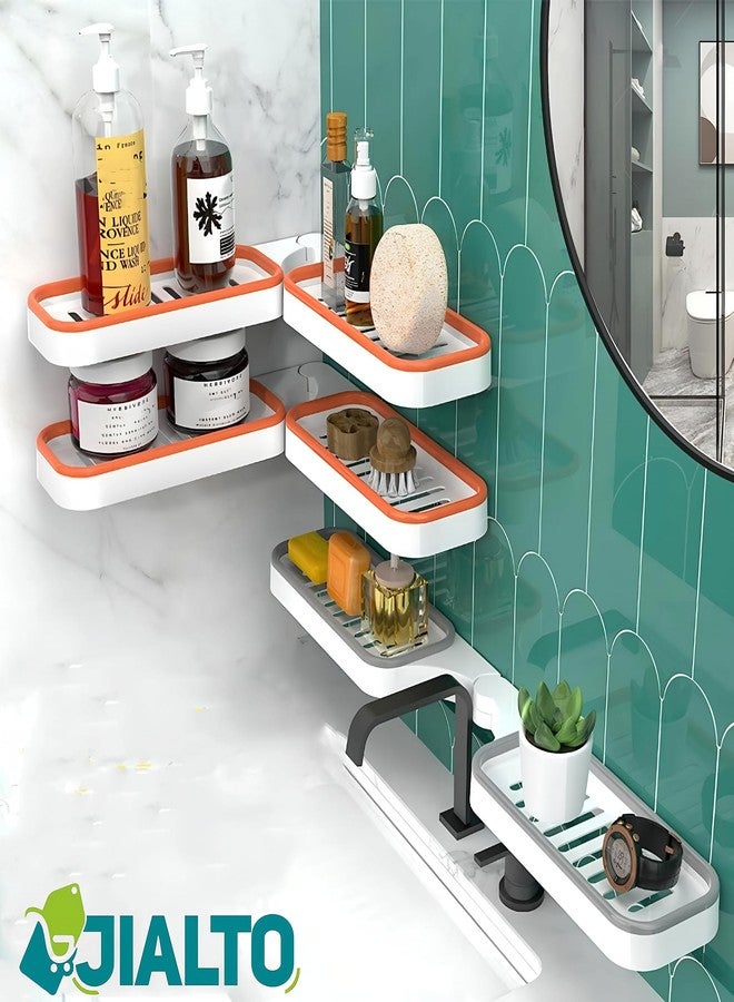 JIALTO 1 Pcs Foldable Corner Shelf, No Drilling Adhesive Bathroom Organiser, Punchless Bathroom Corner Frame, Storage Soap Holders Rack for Bathroom Organiser Without Drill Grey - Image 5